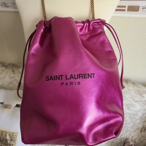 Saint Laurent Metallic Drawstring Bag NWT